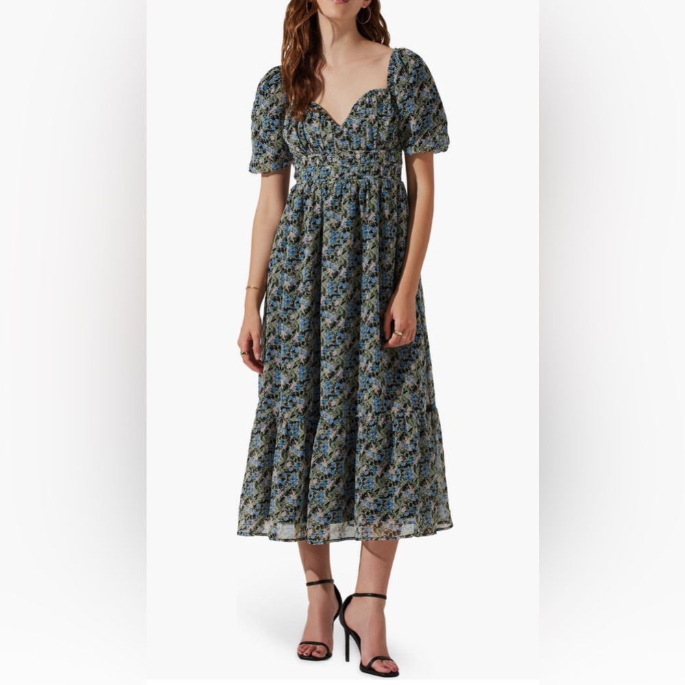 Astr the label blue floral midi dress